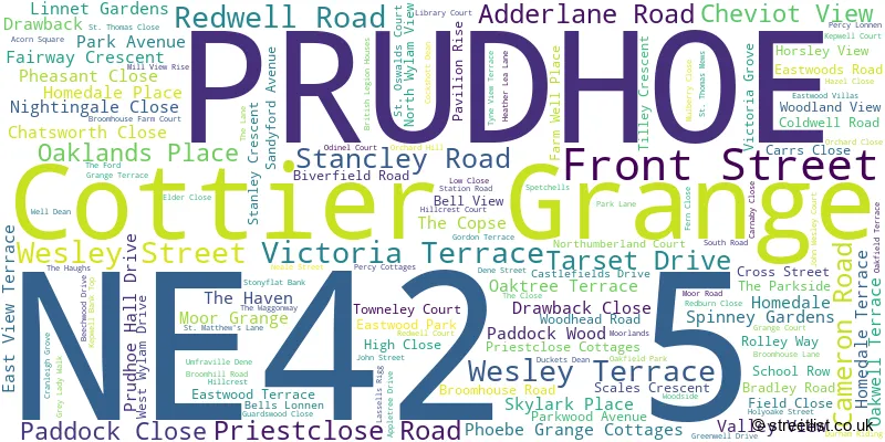 A word cloud for the NE42 5 postcode
